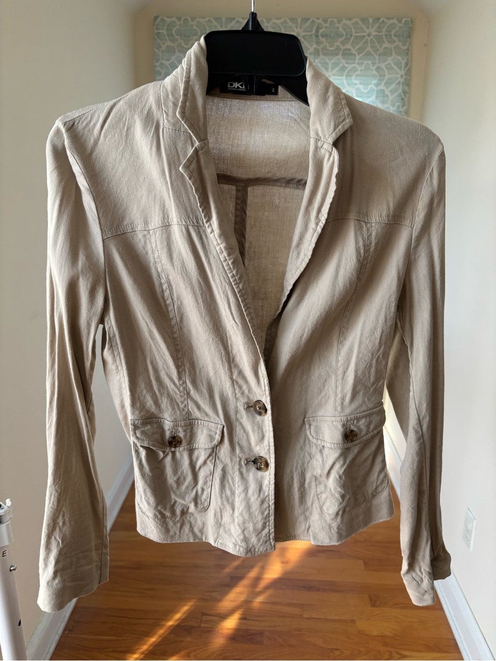 DKNY Light Beige Tailored Linen-Blend Blazer Size 2